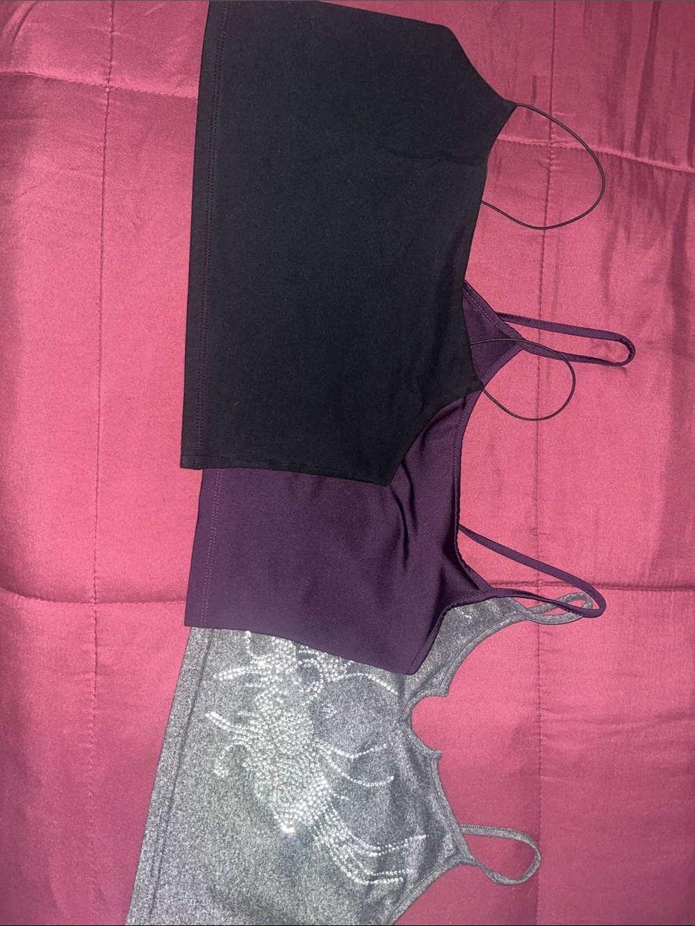 Bundle of three black, purple,and grey cropped tops